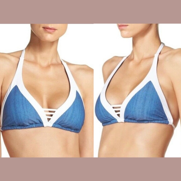 NWT Seafolly [ US 6‎ D-Cup ] Block Party Triangle Bikini Swim Top in Denim - Picture 4 of 11